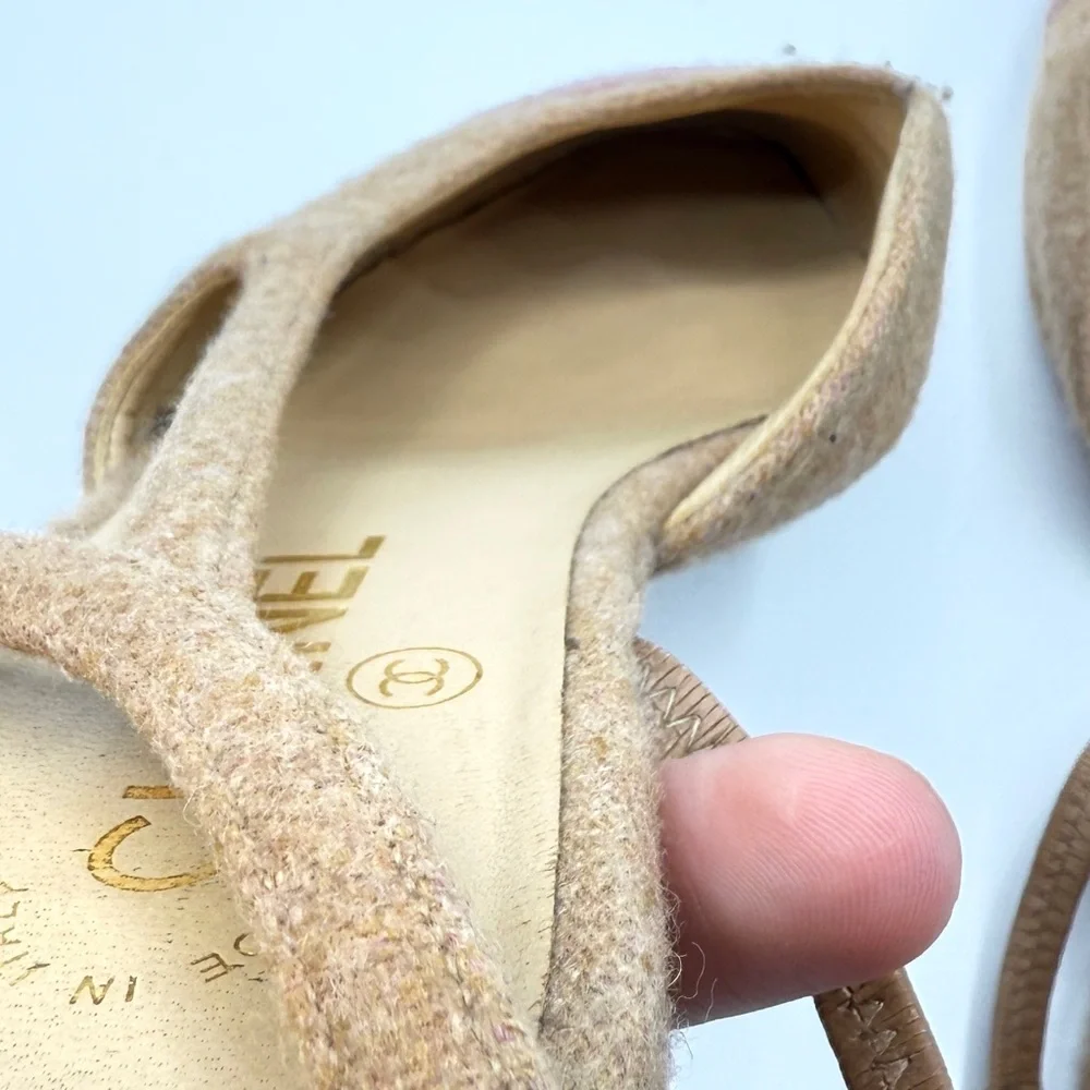 CHANEL 20B Camel and Pink Bi Color Tweed Ballet Slingback Sandal Flats EU 38.5 - Picture 5 of 13